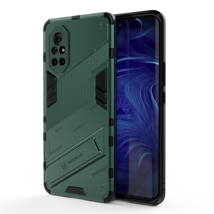 Rugged green phone case with textured armor, shockproof TPU, camera openings and grips