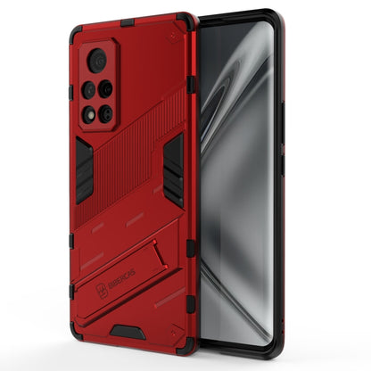 Rugged armor phone case with camera cutouts, red, shockproof style