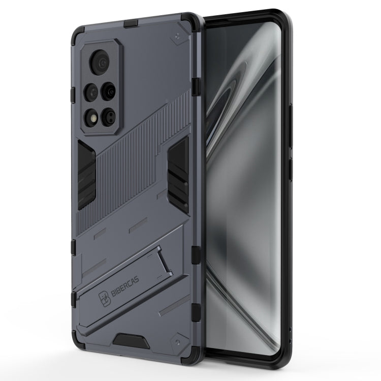 Rugged gray phone case with textured armor design, shockproof TPU, side button covers