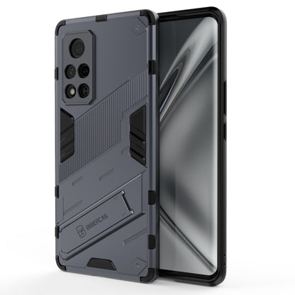 Rugged gray phone case with textured armor design, shockproof TPU, side button covers