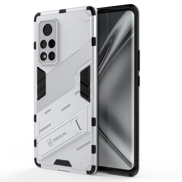 White and black rugged shockproof phone case with raised edges and camera cutouts.
