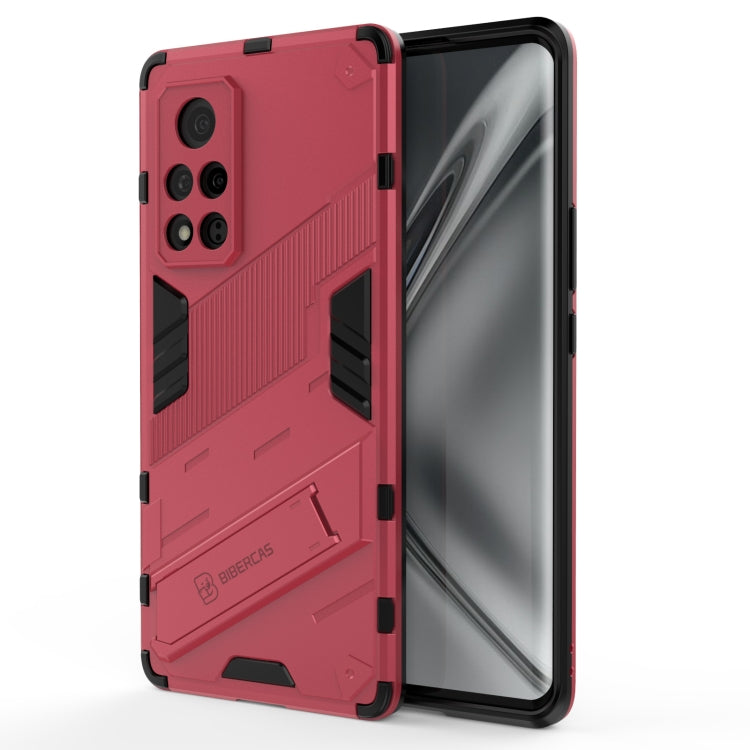 Red armor phone case with cutouts and shockproof edges, shown with phone front