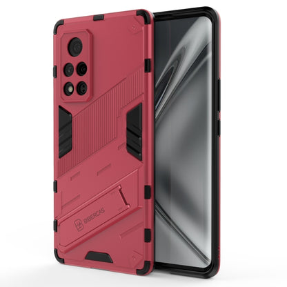 Red armor phone case with cutouts and shockproof edges, shown with phone front