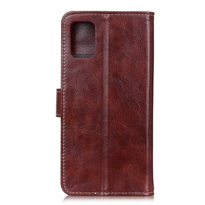 Brown leather phone case with back camera cutout and magnetic flap
