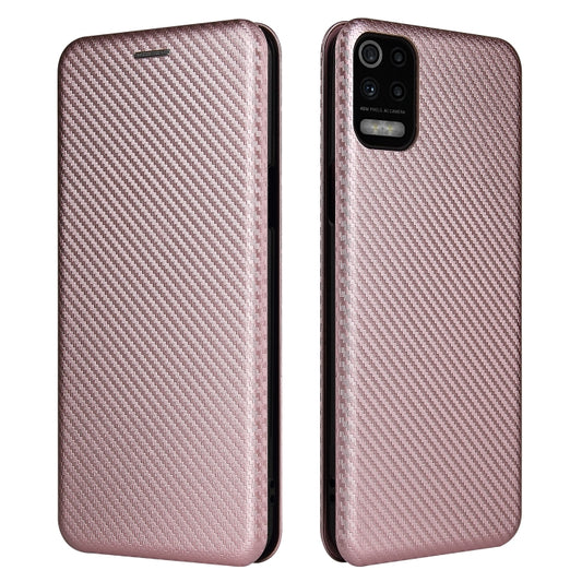 Pink carbon fiber textured flip phone case with magnetic closure and card slot
