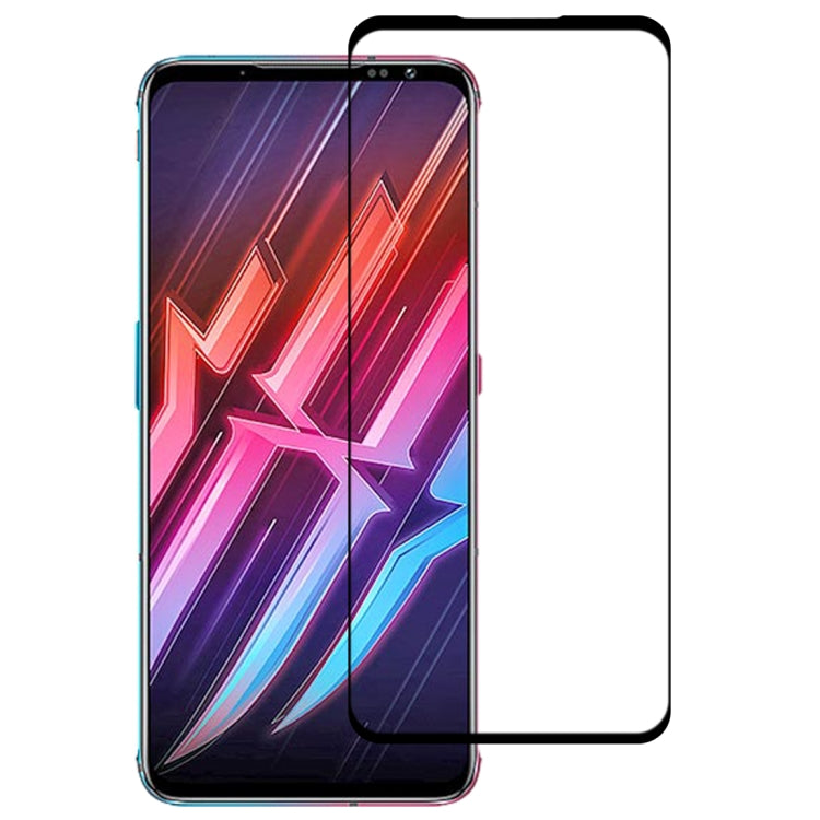 Full-screen tempered glass screen protector on smartphone screen, clear with rounded edges