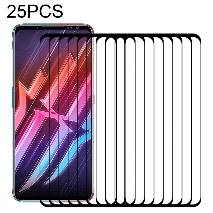 25-pack full-glue tempered glass screen protectors with phone front and film strips