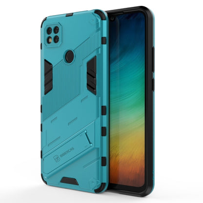Rugged teal phone case with black shockproof corners and textured armor back