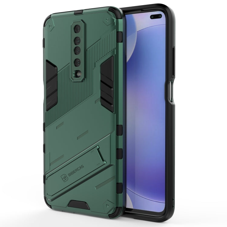 Rugged shockproof phone case with green armor back, side grip rails, and screen cover