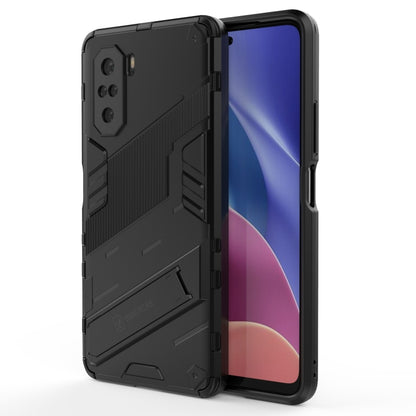 Black rugged armor phone case showing front opening and side button covers
