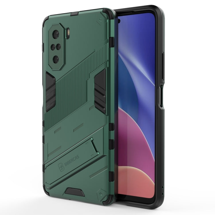 Green rugged phone case with side grips and protective bumper around the screen