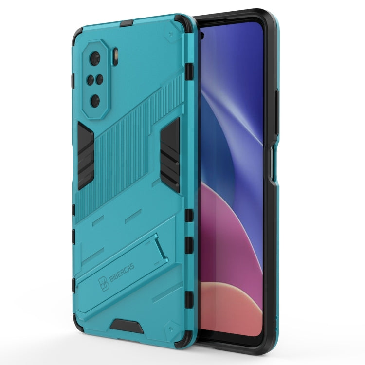 Rugged teal armor phone case with black edge protection and side grip pads