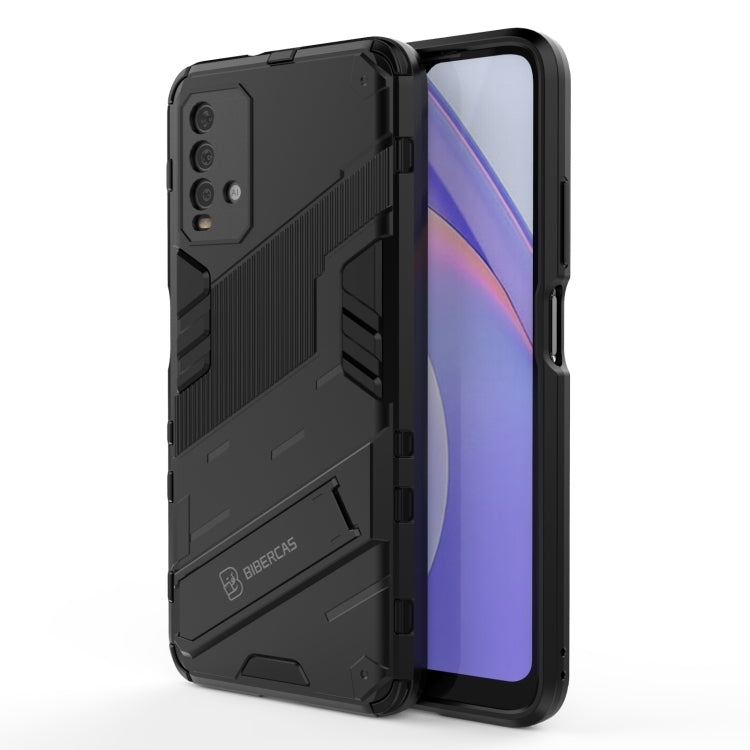 Dark gray rugged armor phone case with textured grip pattern and camera cutouts
