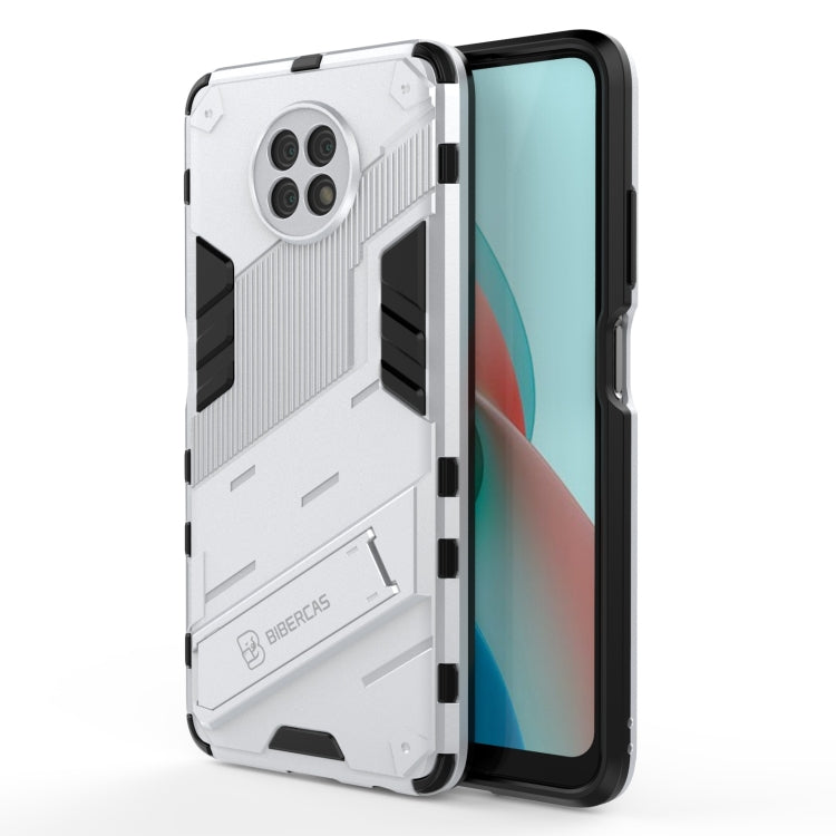 Rugged white phone case with black grips and camera cutouts, shockproof design