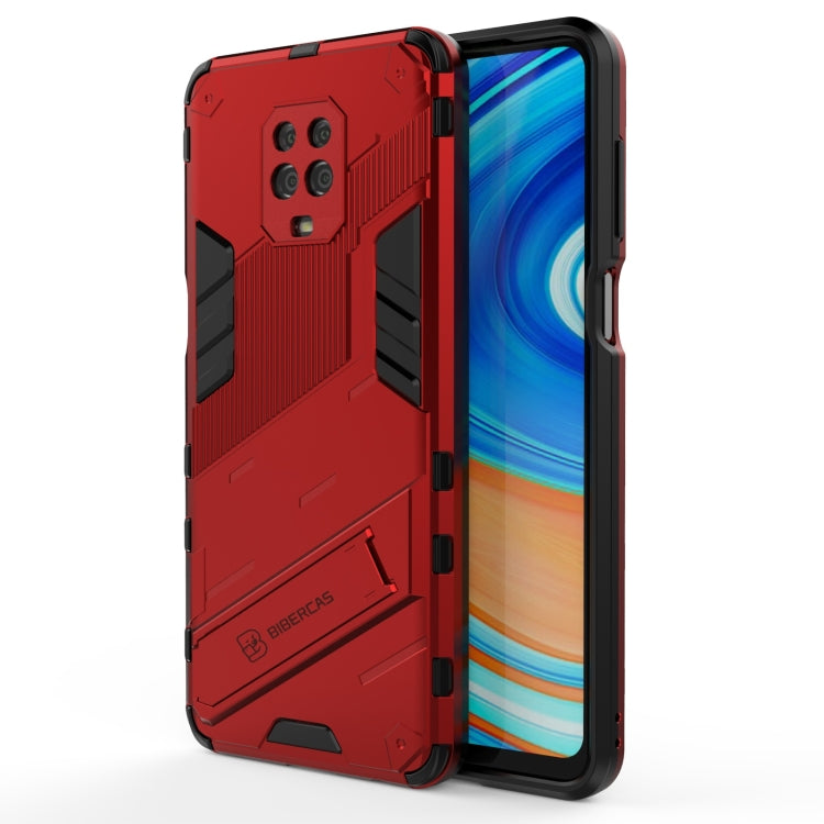 Red rugged shockproof phone case with armor back and side grip for secure hold