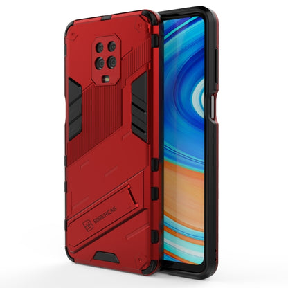Red rugged shockproof phone case with armor back and side grip for secure hold