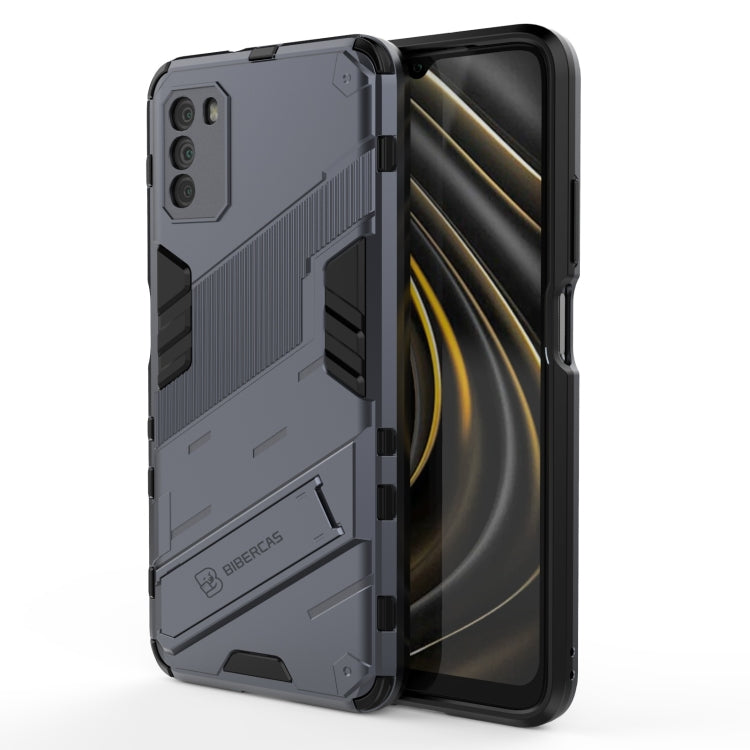 Rugged shockproof phone case with back armor panel, camera cutouts, and raised front bezel