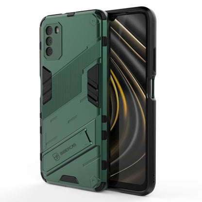 Green rugged phone case with protective lip around display and reinforced sides