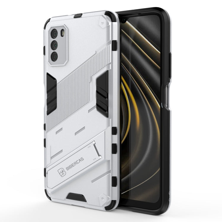 Rugged white armor phone case with black shock corners and precise camera openings