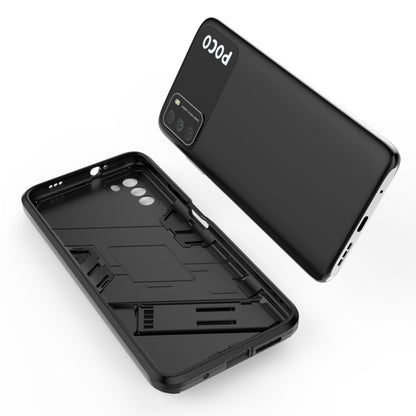 Black rugged phone case with TPU bumper and hidden holder, open cover pieces