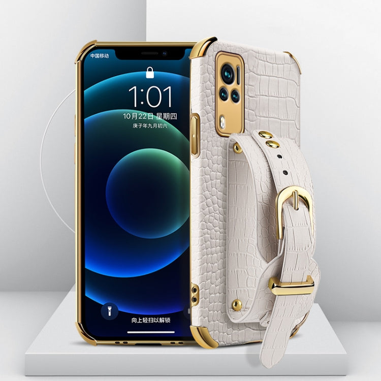 White crocodile-pattern TPU leather case with wrist strap, metal buckle, for phone