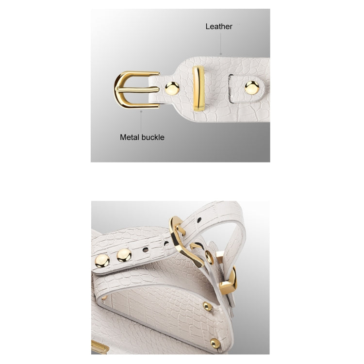 White crocodile-pattern TPU case showing leather-like texture and metal buckle