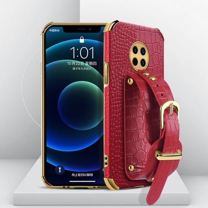 Electroplated TPU crocodile-pattern case with wrist strap, red