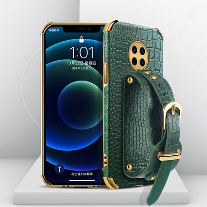 Electroplated TPU crocodile-pattern case with wrist strap, teal green