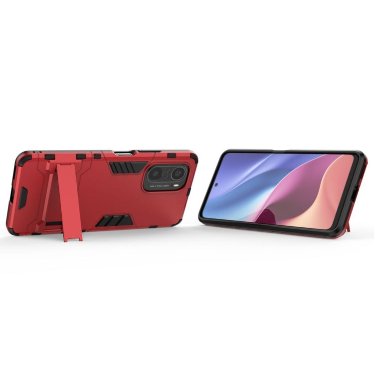 Shockproof red protective phone case with flip-out holder/kickstand and side buttons