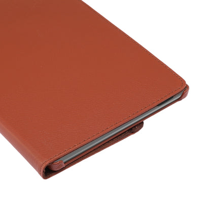 Orange litchi-texture flip leather tablet case with stitched edge and fold corner