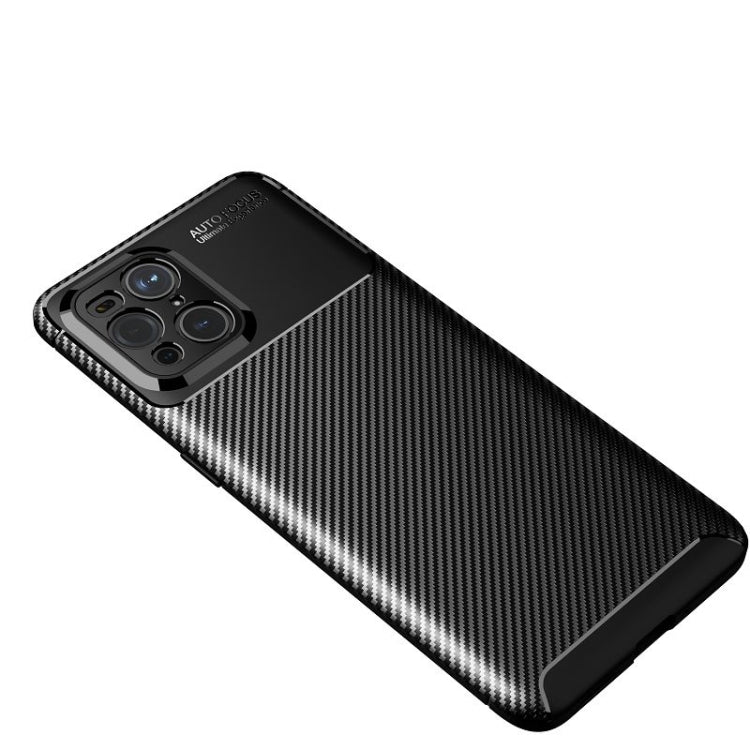 Black carbon-fiber TPU phone case, diagonal view, slim profile