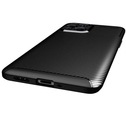 Black carbon-fiber TPU phone case back with side port cutouts