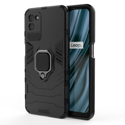 Black shockproof PC and TPU phone case with magnetic ring holder for OPPO Realme V11 5G