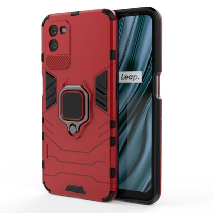 Red shockproof PC and TPU phone case with magnetic ring holder for OPPO Realme V11 5G