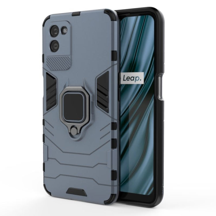 Light blue shockproof PC and TPU phone case with magnetic ring holder for OPPO Realme V11 5G