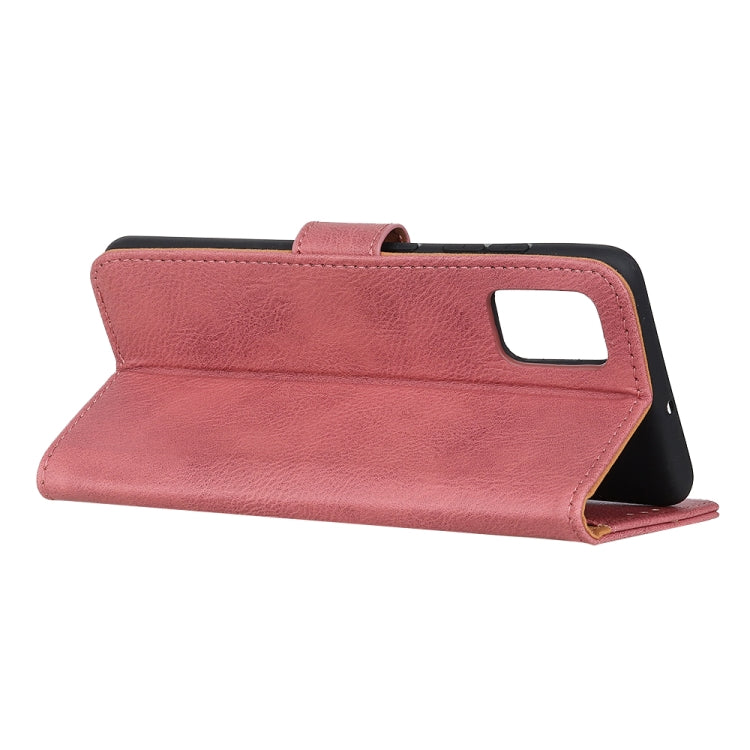 Pink flip leather phone case with cutout and side holder opening