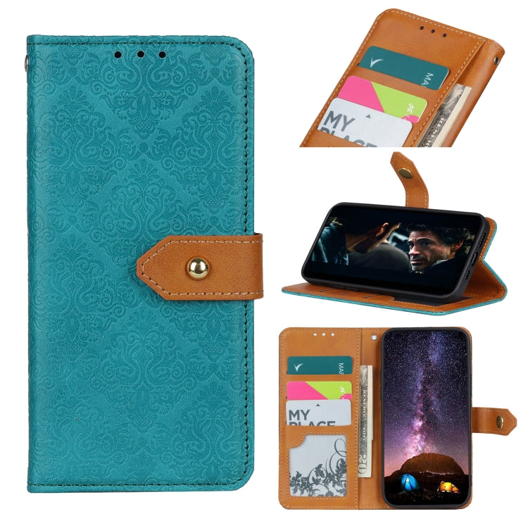 Turquoise embossed floral PU leather flip phone wallet with card slots and stand