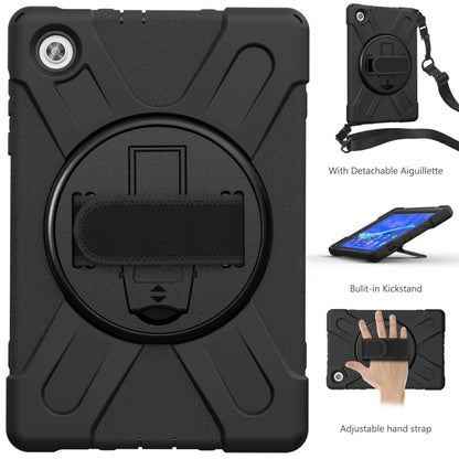 Shockproof tablet case with built-in kickstand and adjustable hand strap, black