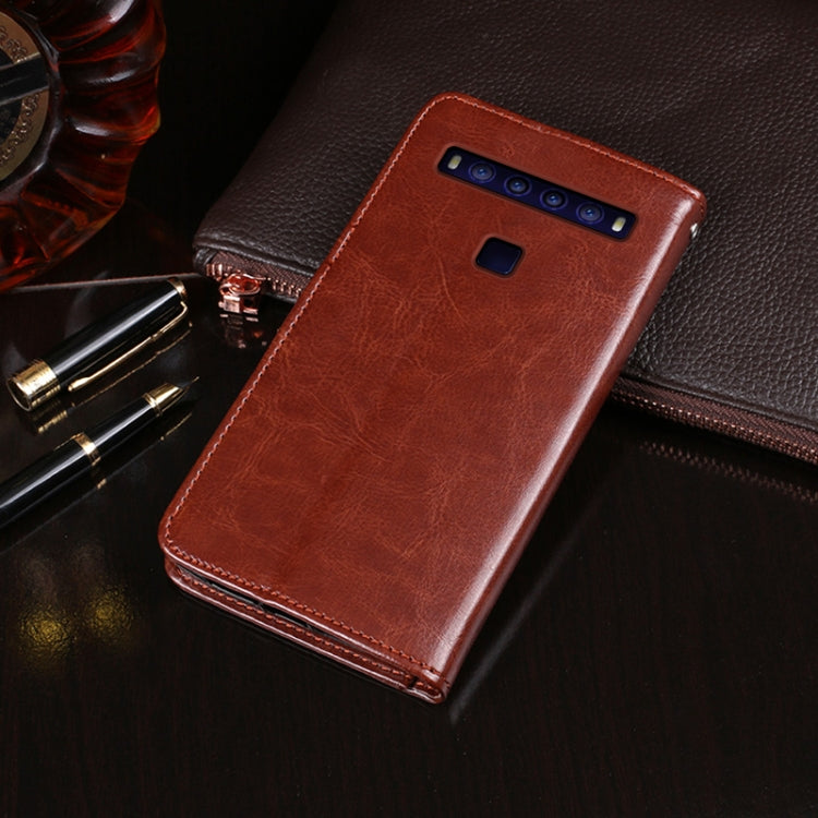 Brown crazy horse leather flip phone wallet case with magnetic front flap.