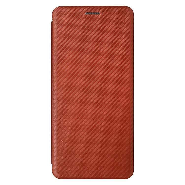 Brown carbon fiber texture flip phone case, smooth front cover with magnetic closure