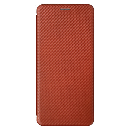 Brown carbon fiber texture flip phone case, smooth front cover with magnetic closure