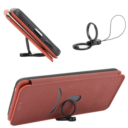 Brown magnetic flip phone case with card slot and wrist strap accessories