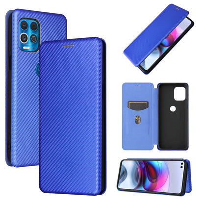 Blue carbon fiber texture magnetic flip phone case with card slot and phone cutouts