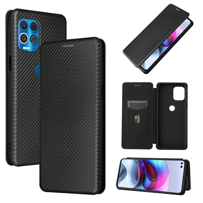 Magnetic flip phone case with card slot, carbon fiber texture, dark gray/black