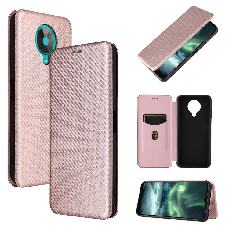 Magnetic flip phone case with card slot, carbon fiber texture, light pink