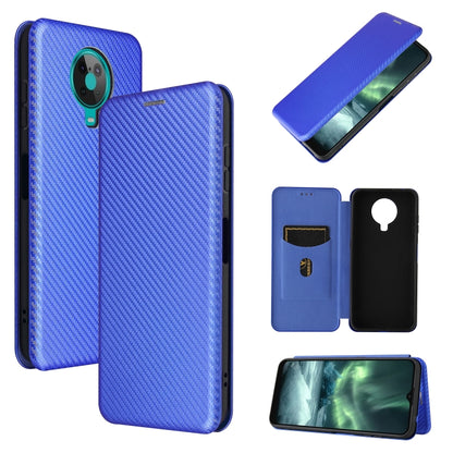 Magnetic flip phone case with card slot, carbon fiber texture, bright blue