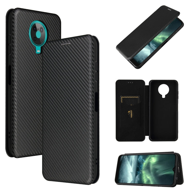 Black carbon-fiber texture magnetic flip phone case with card slot and window stand