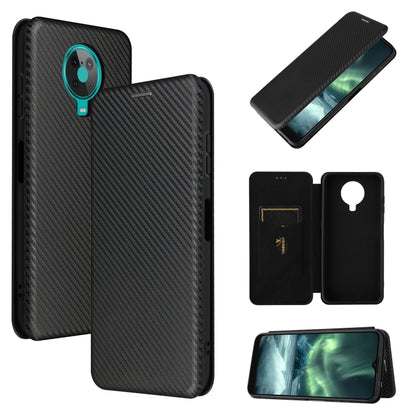 Black carbon-fiber texture magnetic flip phone case with card slot and window stand