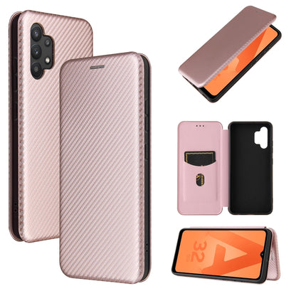 Pink carbon-fiber texture magnetic flip phone case with card slot and window stand