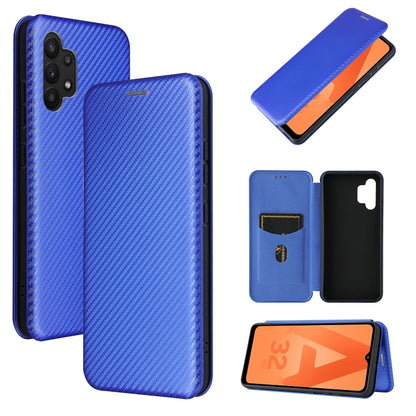 Blue carbon-fiber texture magnetic flip phone case with card slot and window stand